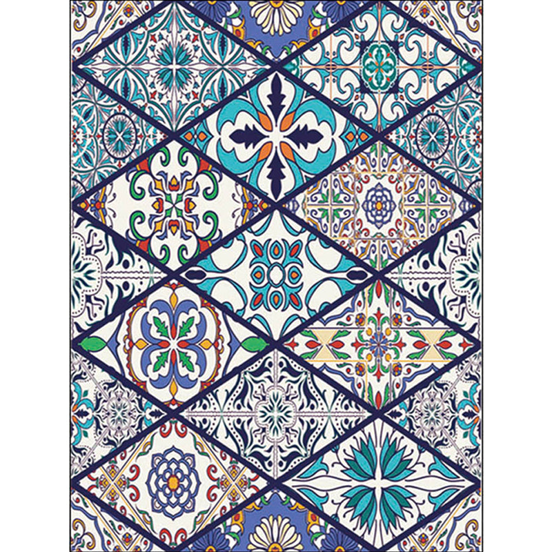 Americana Moroccan Rug in Blue Diamond Flower Pattern Rug Polyester Anti-Slip Washable Carpet for Home Decoration Clearhalo 'Area Rug' 'Moroccan' 'Rugs' Rug' 1585029