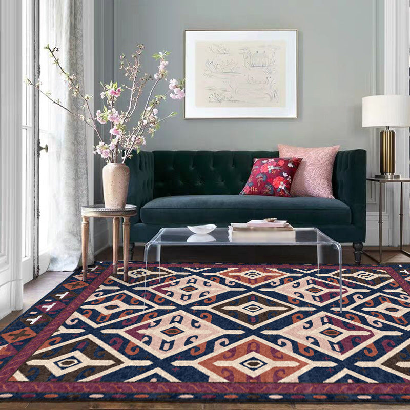 Moroccan Living Room Rug in Blue and Red Diamond Triangle Print Rug Polyester Washable Non-Slip Area Rug Burgundy Clearhalo 'Area Rug' 'Moroccan' 'Rugs' Rug' 1585041