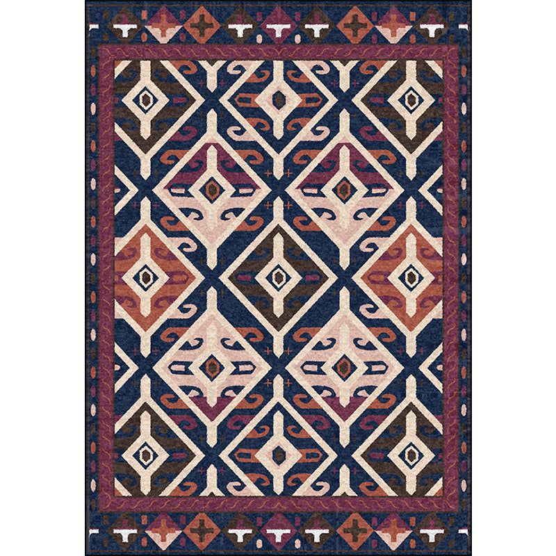 Moroccan Living Room Rug in Blue and Red Diamond Triangle Print Rug Polyester Washable Non-Slip Area Rug Clearhalo 'Area Rug' 'Moroccan' 'Rugs' Rug' 1585043