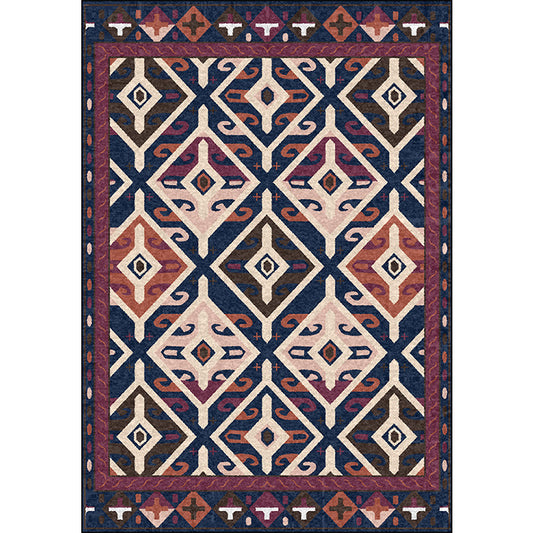 Moroccan Living Room Rug in Blue and Red Diamond Triangle Print Rug Polyester Washable Non-Slip Area Rug Clearhalo 'Area Rug' 'Moroccan' 'Rugs' Rug' 1585043