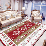 Tribal Southwestern Rug in Red and White Diamond Wave Pattern Rug Polyester Pet Friendly Carpet for Home Decoration Red
