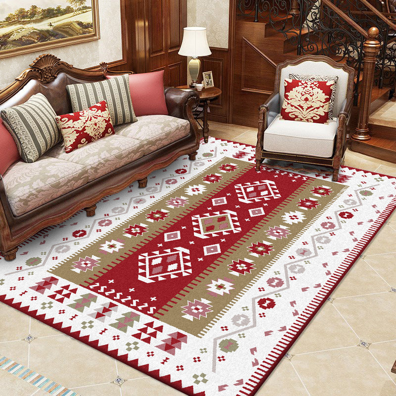 Tribal Southwestern Rug in Red and White Diamond Wave Pattern Rug Polyester Pet Friendly Carpet for Home Decoration Clearhalo 'Area Rug' 'Rugs' 'Southwestern' Rug' 1585087