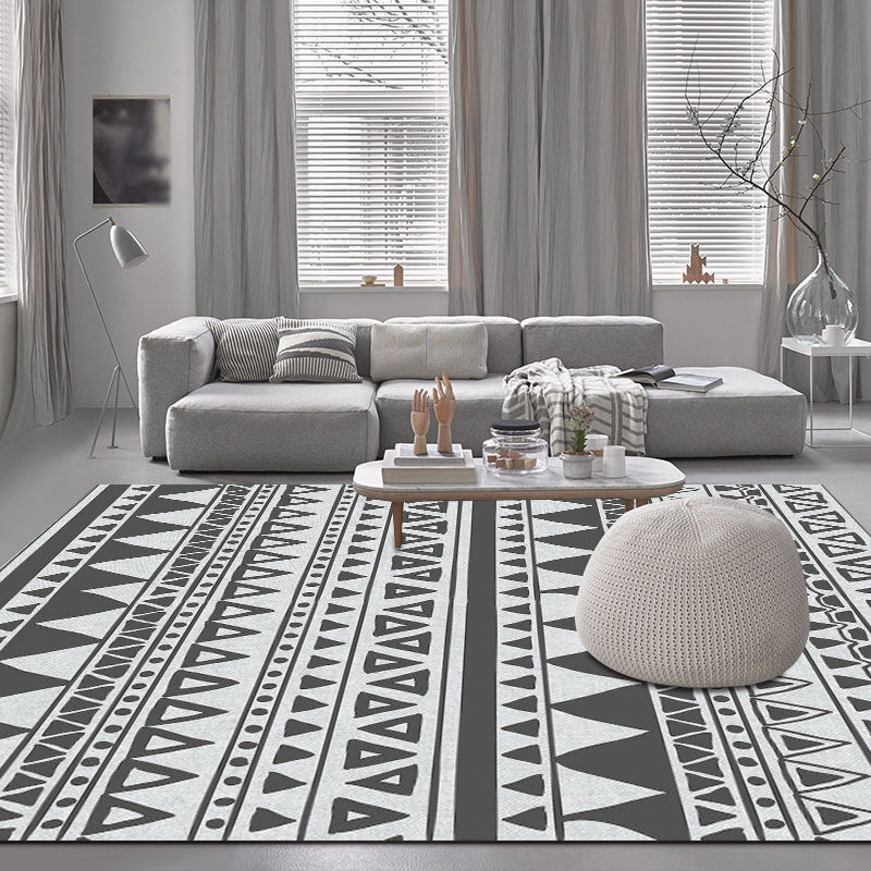 Grey and Black Bedroom Rug Southwestern Stripe Dots Triangle Pattern Area Rug Polyester Non-Slip Backing Carpet Black Clearhalo 'Area Rug' 'Rugs' 'Southwestern' Rug' 1585162