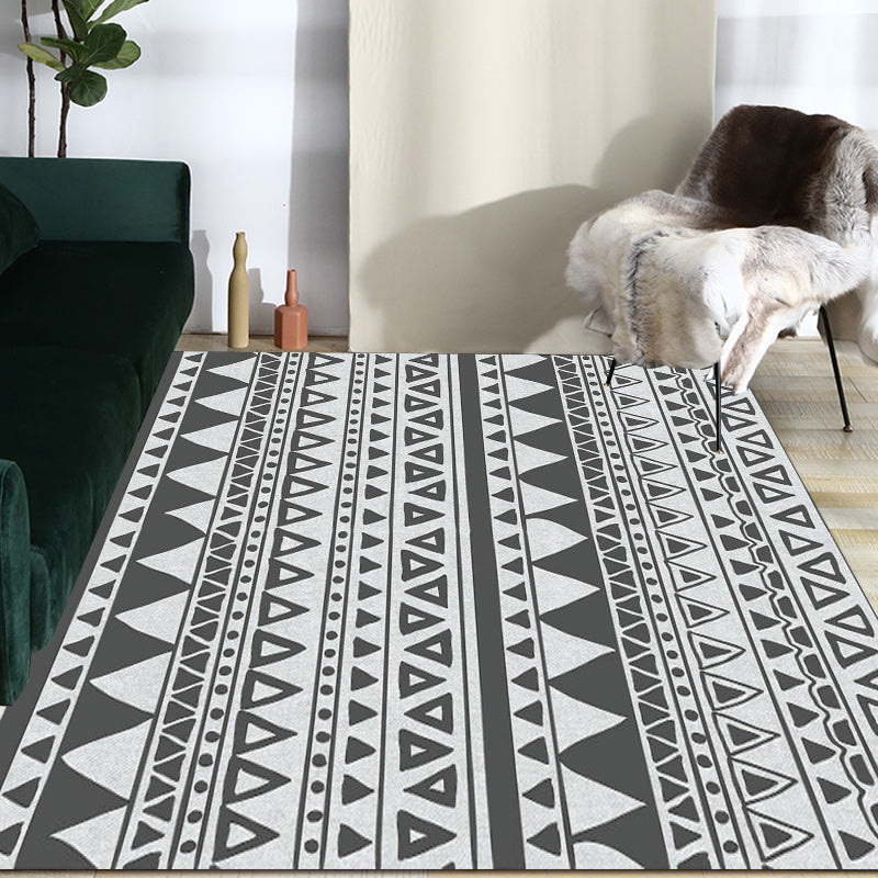 Grey and Black Bedroom Rug Southwestern Stripe Dots Triangle Pattern Area Rug Polyester Non-Slip Backing Carpet Clearhalo 'Area Rug' 'Rugs' 'Southwestern' Rug' 1585163