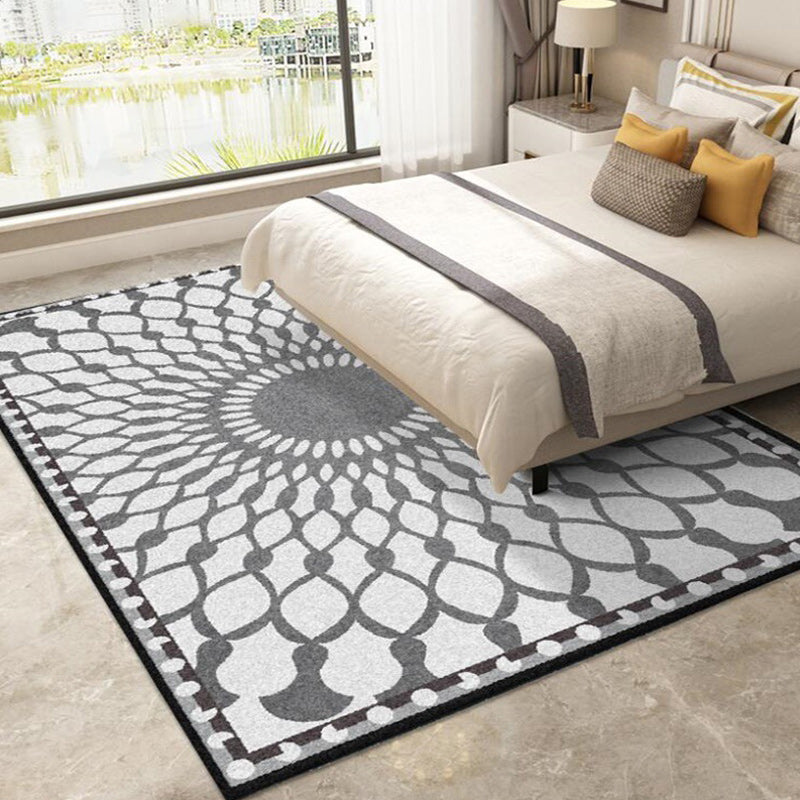Grey Bedroom Rug Moroccan Geometric Mesh Pattern Area Rug Polyester Anti-Slip Backing Carpet Clearhalo 'Area Rug' 'Moroccan' 'Rugs' Rug' 1585170