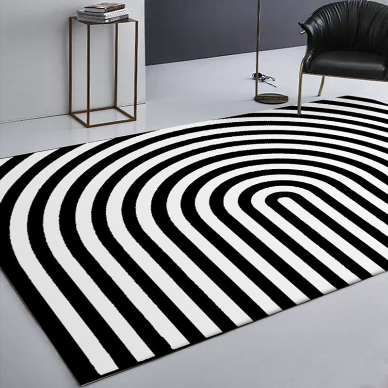Contemporary Novelty Rug in White and Black 3D Curve Lines Pattern Rug Polyester Washable Carpet for Home Decoration Black Clearhalo 'Area Rug' 'Rug' 1585185