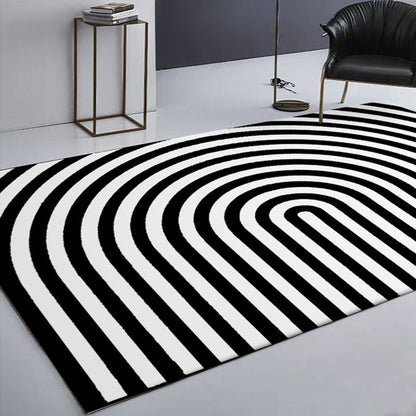 Contemporary Novelty Rug in White and Black 3D Curve Lines Pattern Rug Polyester Washable Carpet for Home Decoration Black Clearhalo 'Area Rug' 'Rug' 1585185
