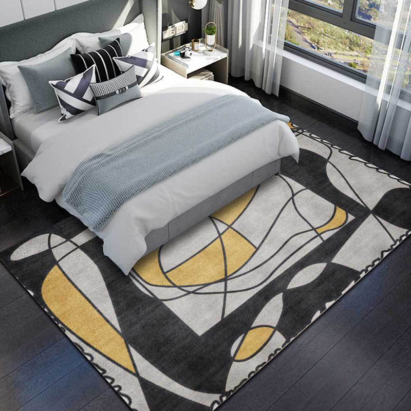 Novelty Living Room Rug in Grey Colorblock Lines Print Rug Polyester Machine Washable Area Rug Black Clearhalo 'Area Rug' 'Rug' 1585193