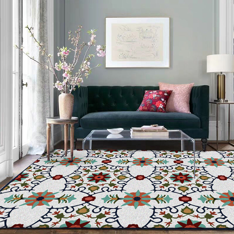 Moroccan Living Room Rug in White Floral Leaf Print Rug Polyester Stain-Resistant Anti-Slip Area Rug Red Clearhalo 'Area Rug' 'Modern' 'Rugs' Rug' 1585265