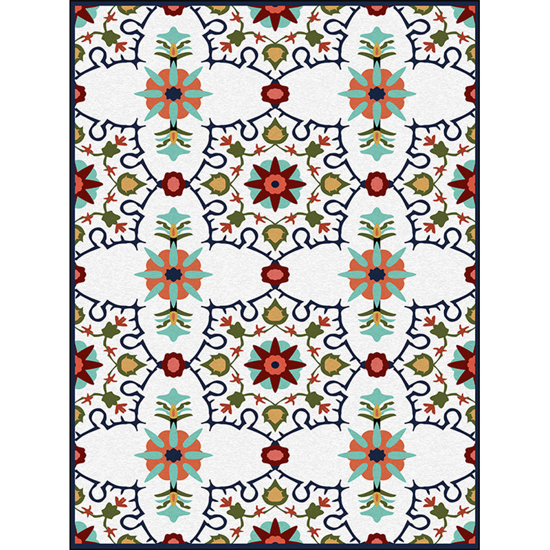 Moroccan Living Room Rug in White Floral Leaf Print Rug Polyester Stain-Resistant Anti-Slip Area Rug Clearhalo 'Area Rug' 'Modern' 'Rugs' Rug' 1585267
