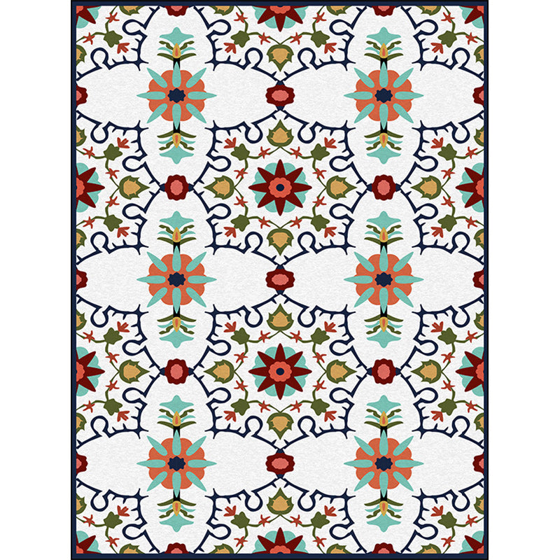 Moroccan Living Room Rug in White Floral Leaf Print Rug Polyester Stain-Resistant Anti-Slip Area Rug Clearhalo 'Area Rug' 'Modern' 'Rugs' Rug' 1585267