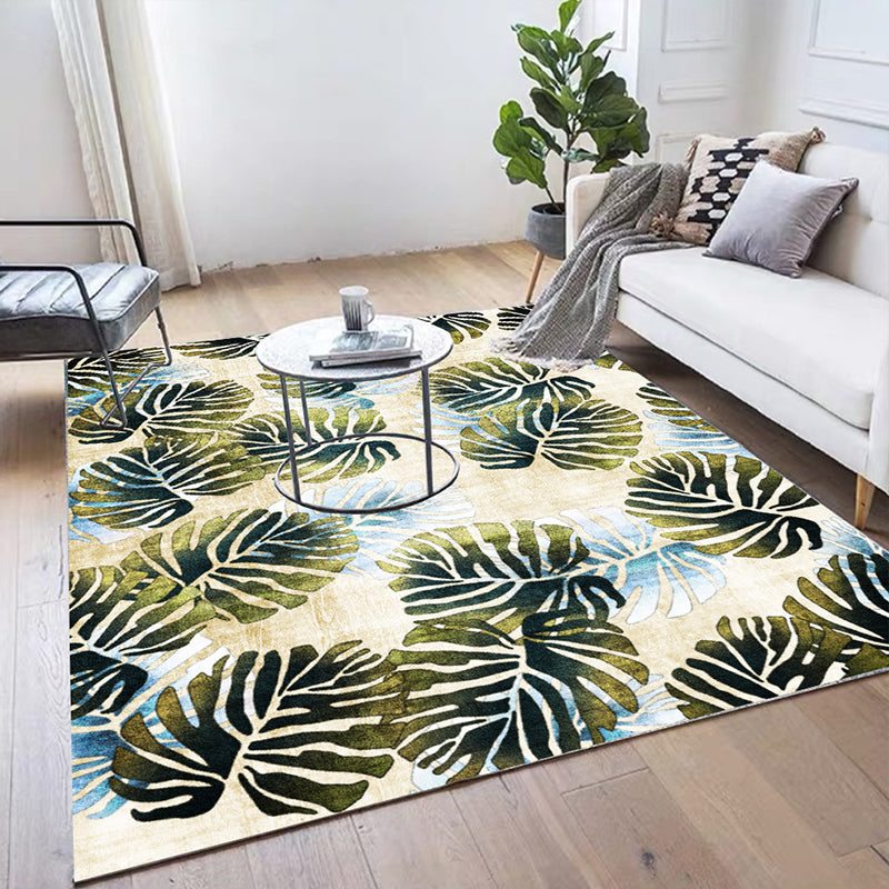 Modern Leaf Pattern Rug with Leaf Yellow and Green Polyester Rug Machine Washable Anti-Slip Area Rug for Bedroom Yellow Clearhalo 'Area Rug' 'Rug' 1585305