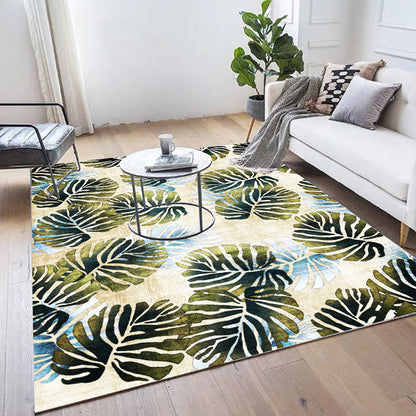 Modern Leaf Pattern Rug with Leaf Yellow and Green Polyester Rug Machine Washable Anti-Slip Area Rug for Bedroom Yellow Clearhalo 'Area Rug' 'Rug' 1585305