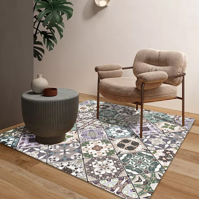 Retro Moroccan Rug in Green Geometric Flower Pattern Rug Polyester Anti-Slip Washable Carpet for Home Decoration Clearhalo 'Area Rug' 'Moroccan' 'Rugs' Rug' 1585314