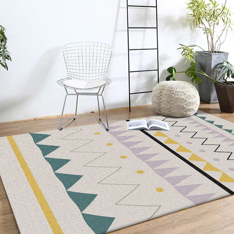 Bohemian Rug in Ivory Wave Triangle Pattern Rug Polyester Non-Slip Backing Carpet for Home Decoration Clearhalo 'Area Rug' 'Bohemian' 'Rugs' Rug' 1585328