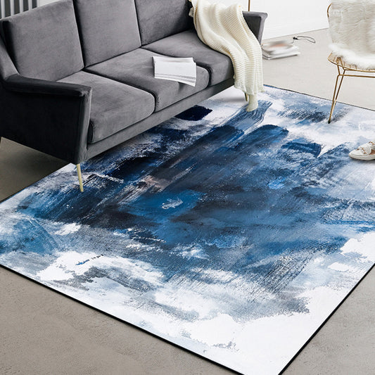 Novelty Modern Rug in Blue and White Abstract Oil-painting Pattern Rug Polyester Washable Carpet for Home Decoration Blue Clearhalo 'Area Rug' 'Modern' 'Rugs' Rug' 1585342