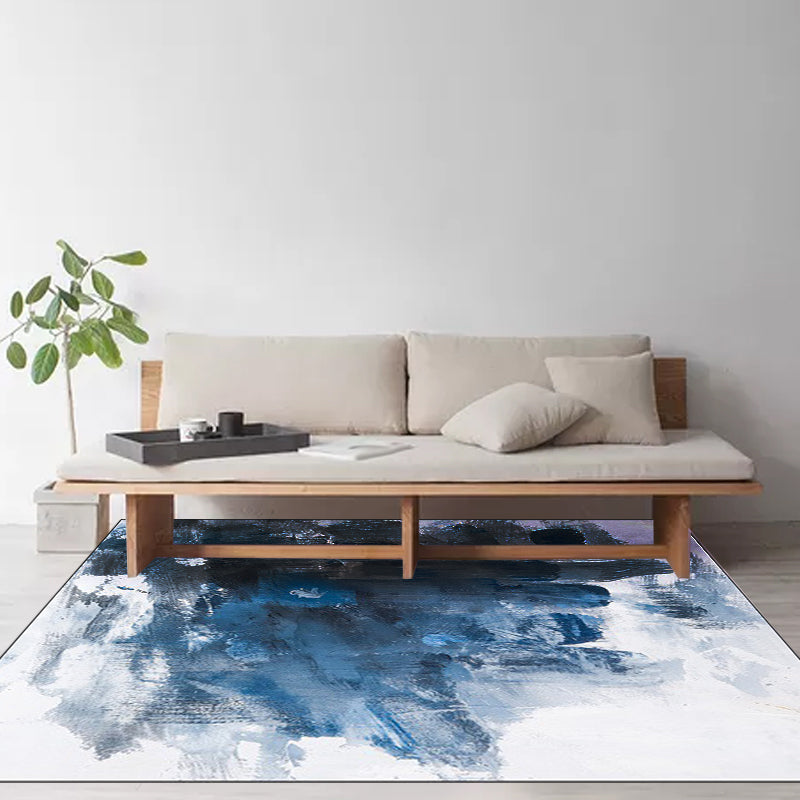 Novelty Modern Rug in Blue and White Abstract Oil-painting Pattern Rug Polyester Washable Carpet for Home Decoration Clearhalo 'Area Rug' 'Modern' 'Rugs' Rug' 1585343