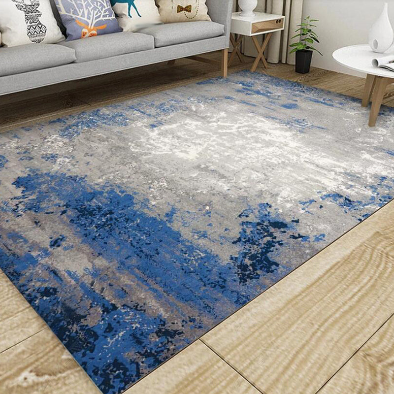 Scandinavian Modern Rug in Blue and Grey Abstract Painting Pattern Rug Polyester Washable Carpet for Home Decoration Dark Blue Clearhalo 'Area Rug' 'Modern' 'Rugs' Rug' 1585398
