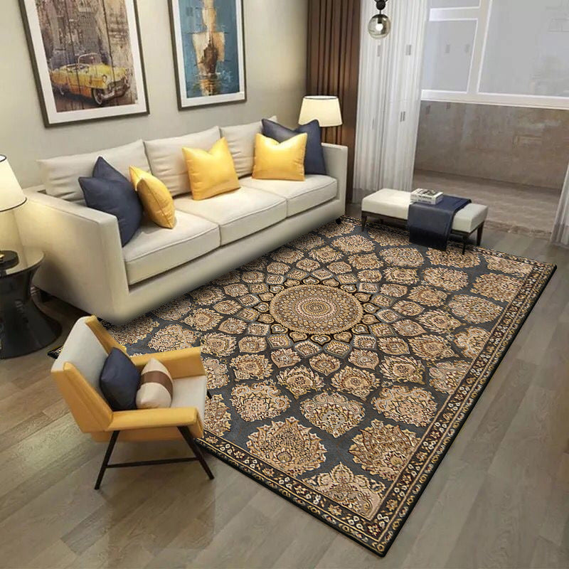 Brown Bedroom Rug Southwestern Floral Circle Geometric Pattern Area Rug Polyester Stain-Resistant Carpet Brown Clearhalo 'Area Rug' 'Rugs' 'Southwestern' Rug' 1585457