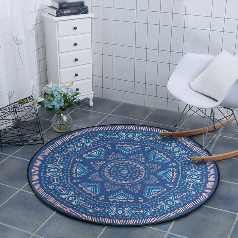 Blue Bedroom Rug Southwestern Triangle Lines Pattern Area Rug Polyester Machine Washable Carpet Blue Clearhalo 'Area Rug' 'Rugs' 'Southwestern' Rug' 1585464