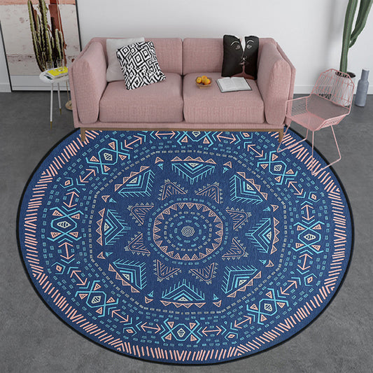 Blue Bedroom Rug Southwestern Triangle Lines Pattern Area Rug Polyester Machine Washable Carpet Clearhalo 'Area Rug' 'Rugs' 'Southwestern' Rug' 1585465