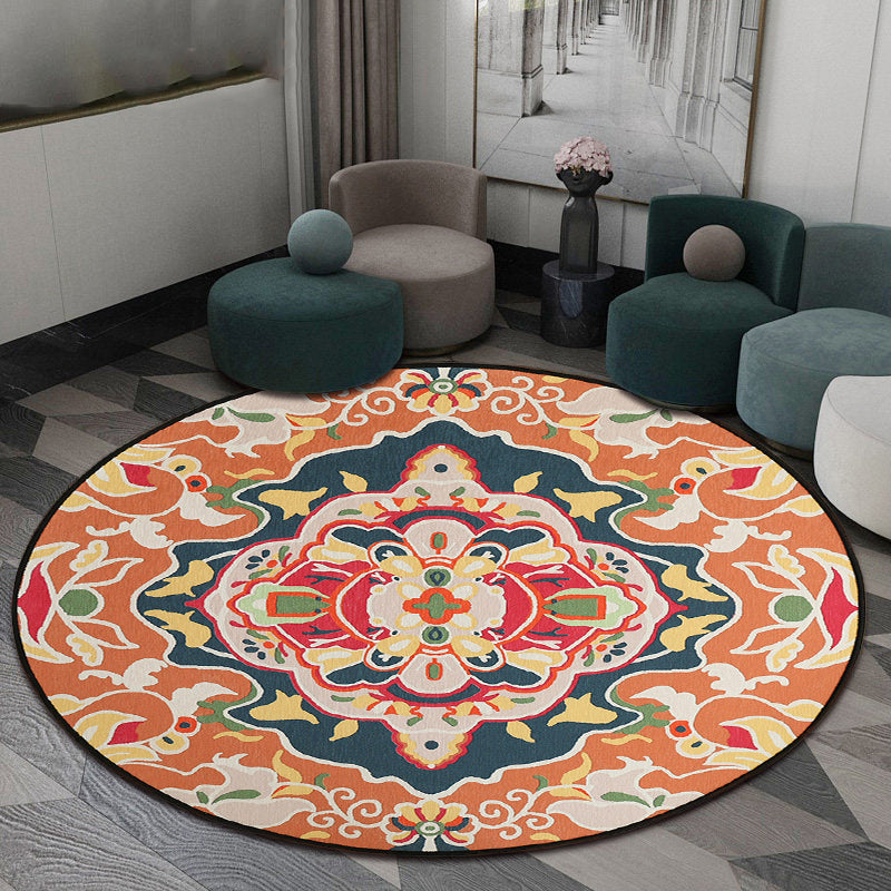 Orange Bedroom Rug Moroccan Floral Pattern Area Rug Polyester Pet Friendly Washable Carpet Yellow-Red Clearhalo 'Area Rug' 'Moroccan' 'Rugs' Rug' 1585471