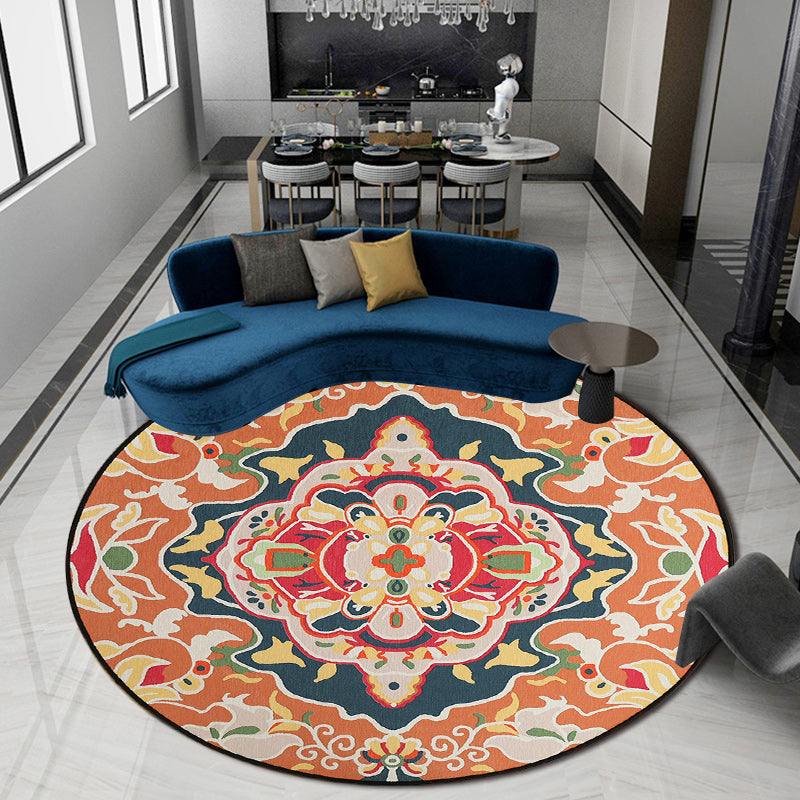 Orange Bedroom Rug Moroccan Floral Pattern Area Rug Polyester Pet Friendly Washable Carpet Clearhalo 'Area Rug' 'Moroccan' 'Rugs' Rug' 1585472