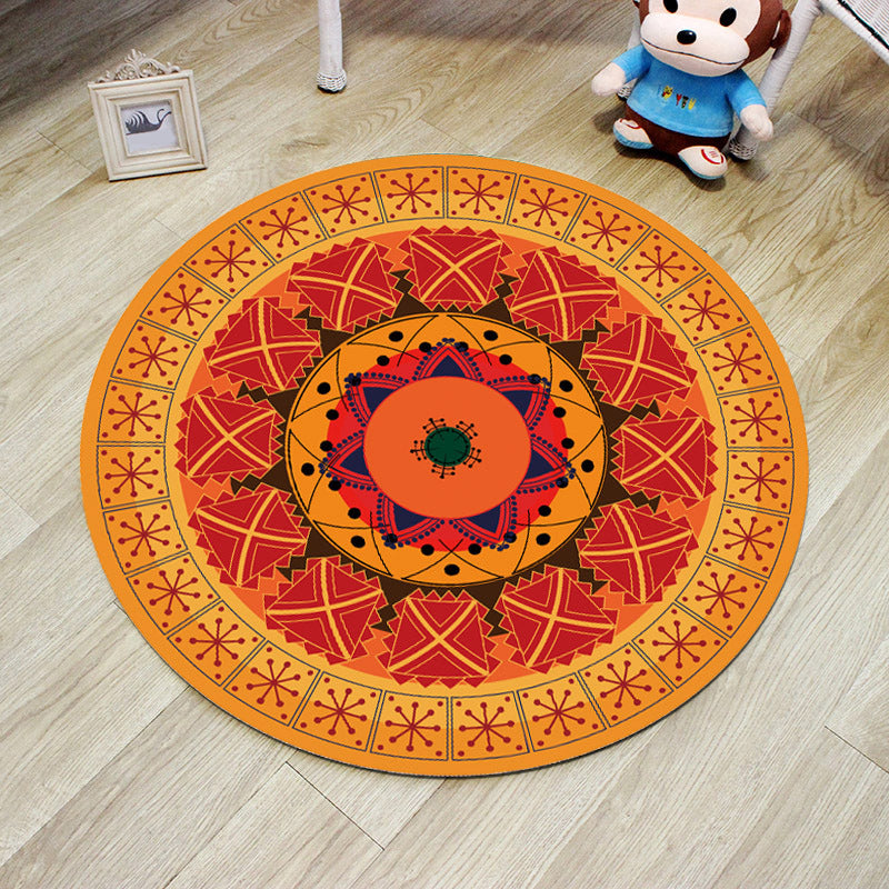 Orange Bedroom Rug Moroccan Floral Lotus Pattern Area Rug Polyester Machine Washable Stain-Resistant Carpet Red Clearhalo 'Area Rug' 'Moroccan' 'Rugs' Rug' 1585478