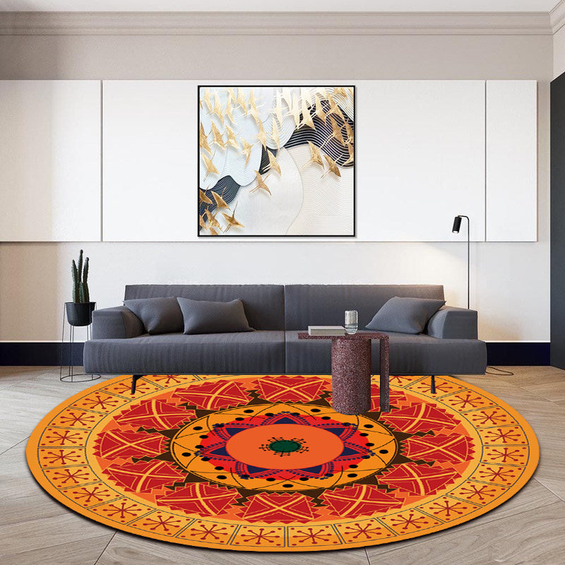 Orange Bedroom Rug Moroccan Floral Lotus Pattern Area Rug Polyester Machine Washable Stain-Resistant Carpet Clearhalo 'Area Rug' 'Moroccan' 'Rugs' Rug' 1585479