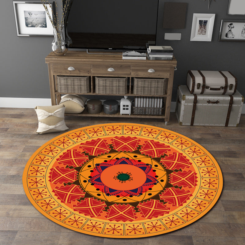 Orange Bedroom Rug Moroccan Floral Lotus Pattern Area Rug Polyester Machine Washable Stain-Resistant Carpet Clearhalo 'Area Rug' 'Moroccan' 'Rugs' Rug' 1585480