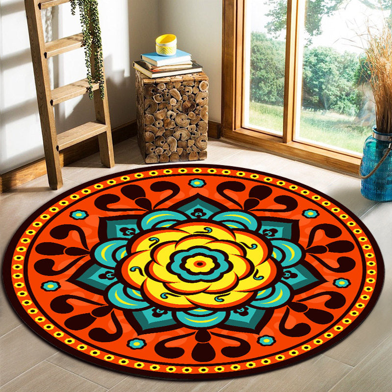 Orange Bedroom Rug Moroccan Floral Lotus Pattern Area Rug Polyester Machine Washable Stain-Resistant Carpet Clearhalo 'Area Rug' 'Moroccan' 'Rugs' Rug' 1585489