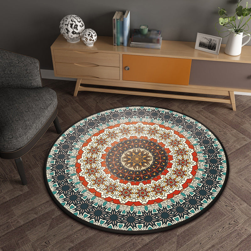 Green Bedroom Rug Moroccan Floral Circle Pattern Area Rug Polyester Pet Friendly Non-Slip Washable Carpet Red Clearhalo 'Area Rug' 'Moroccan' 'Rugs' Rug' 1585496