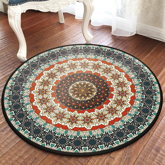 Green Bedroom Rug Moroccan Floral Circle Pattern Area Rug Polyester Pet Friendly Non-Slip Washable Carpet Clearhalo 'Area Rug' 'Moroccan' 'Rugs' Rug' 1585497
