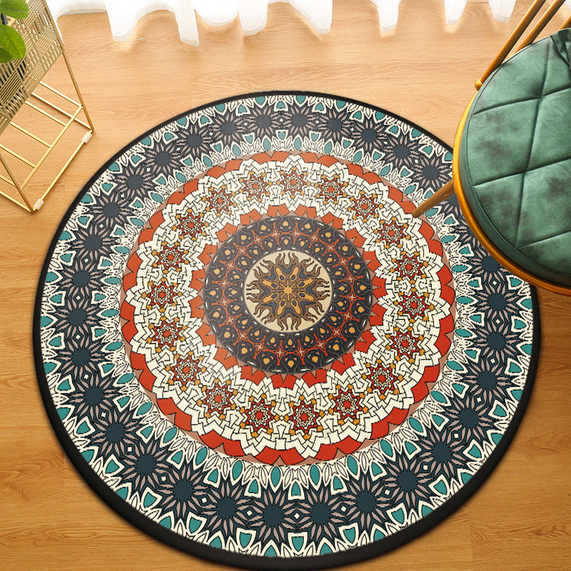 Green Bedroom Rug Moroccan Floral Circle Pattern Area Rug Polyester Pet Friendly Non-Slip Washable Carpet Clearhalo 'Area Rug' 'Moroccan' 'Rugs' Rug' 1585498