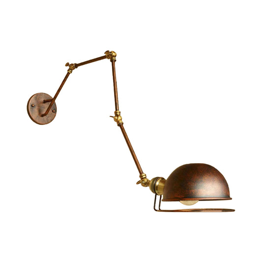 Bowl Shade Iron Sconce Lighting with Swing Arm Antique Style 1 Head Study Room Wall Light Fixture in Rust Clearhalo 'Art deco wall lights' 'Cast Iron' 'Glass' 'Industrial wall lights' 'Industrial' 'Middle century wall lights' 'Modern' 'Rustic wall lights' 'Tiffany' 'Traditional wall lights' 'Wall Lamps & Sconces' 'Wall Lights' Lighting' 158550