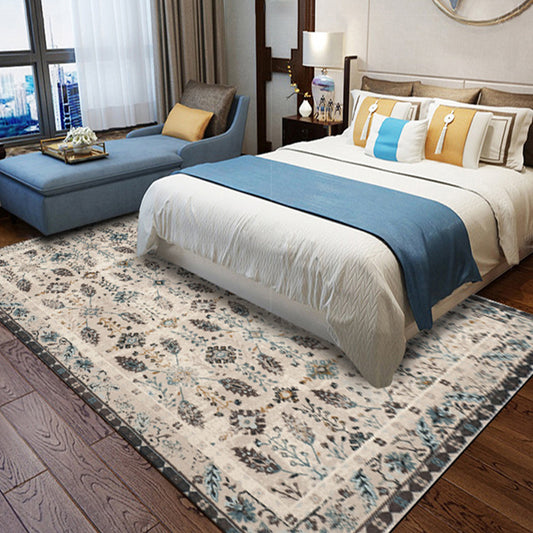 Vintage Eclectic Border Area Rug with Floral and Botanical Polyester Washable Stain Resistant Area Rug for Bedroom Clearhalo 'Area Rug' 'Rugs' 'Southwestern' Rug' 1585677