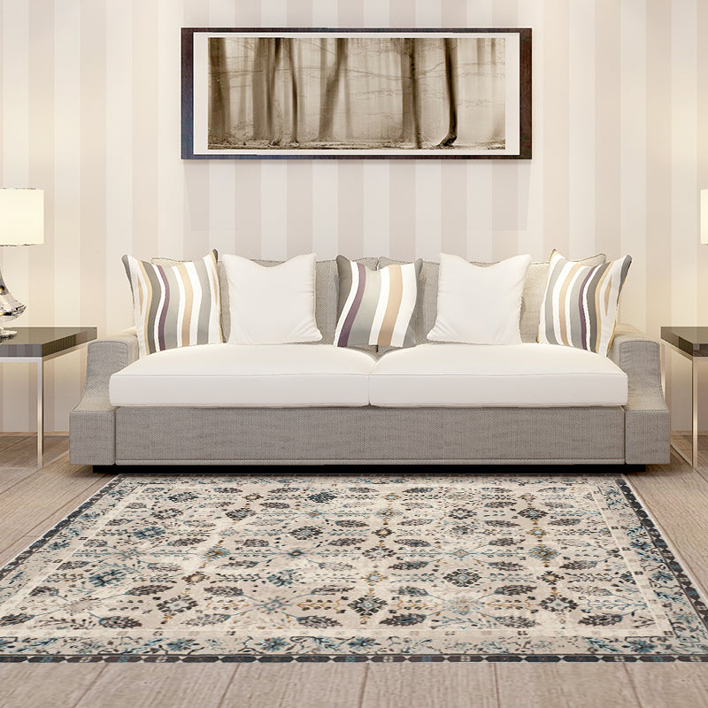 Vintage Eclectic Border Area Rug with Floral and Botanical Polyester Washable Stain Resistant Area Rug for Bedroom Clearhalo 'Area Rug' 'Rugs' 'Southwestern' Rug' 1585678