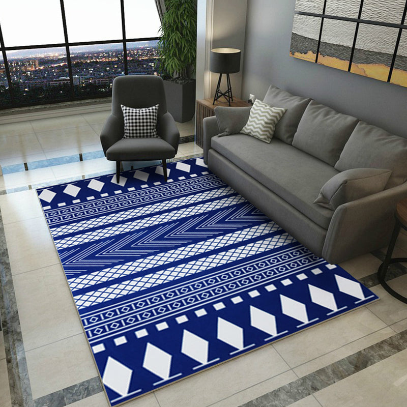 Blue Bohemian Rug Moroccan Geometric Diamond Rug Synthetic Non-Slip Area Carpet for Living Room Blue Clearhalo 'Area Rug' 'Rugs' 'Southwestern' Rug' 1585731