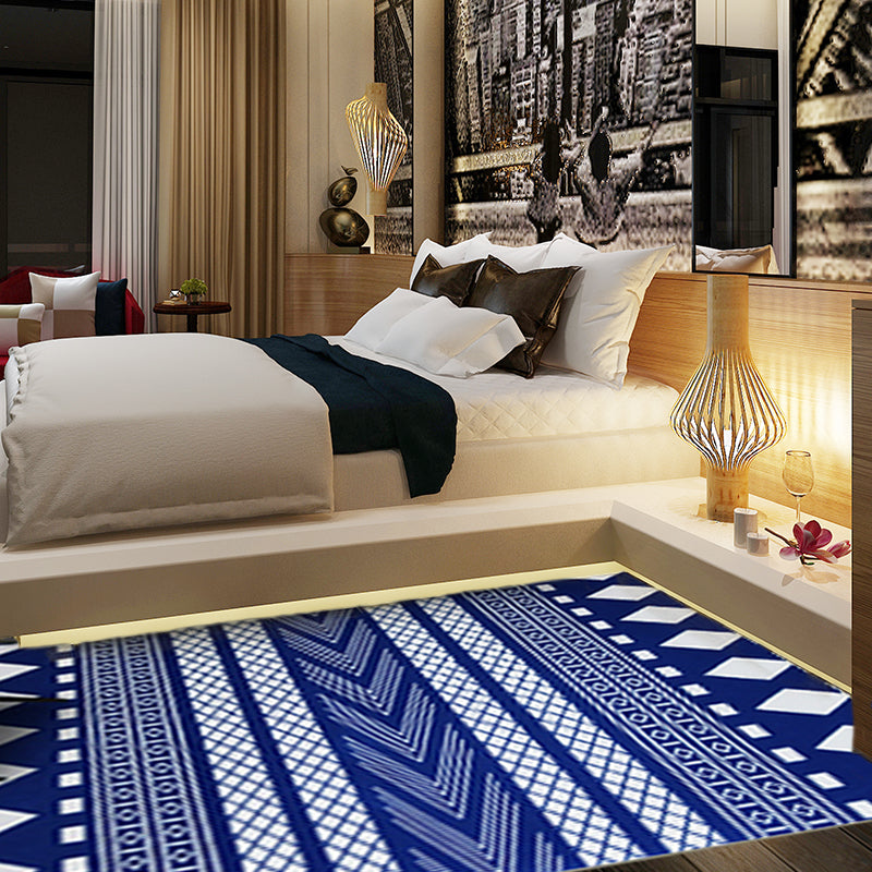 Blue Bohemian Rug Moroccan Geometric Diamond Rug Synthetic Non-Slip Area Carpet for Living Room Clearhalo 'Area Rug' 'Rugs' 'Southwestern' Rug' 1585733