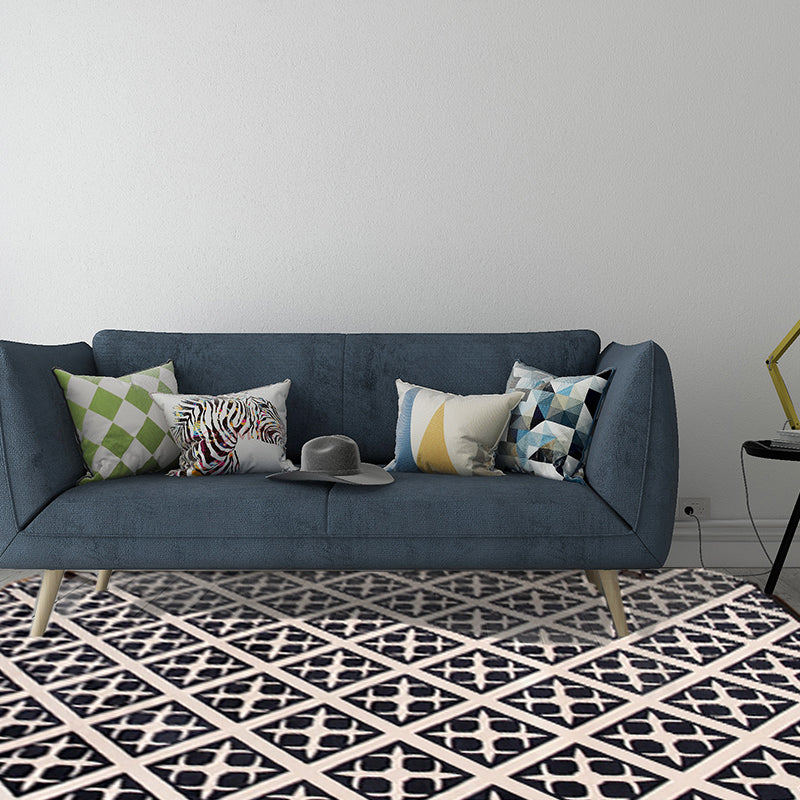 Scandinavia Geometric Rug White Checkered in Black Floor Covering Polyester Pet Friendly Washable Indoor Floor Carpet Clearhalo 'Area Rug' 'Rugs' 'Southwestern' Rug' 1585764