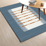 Casual Striped Pattern Rug Blue and White Polyester Rug Machine Washable Anti-Slip Area Rug for Bedroom