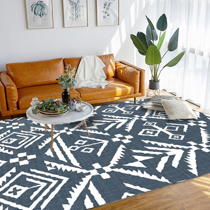 Navy Indian Tribal Rug Geometric Floor Covering Synthetic Washable Pet Friendly Stain Resistant Power Loom Area Rug Clearhalo 'Area Rug' 'Rugs' 'Southwestern' Rug' 1585921
