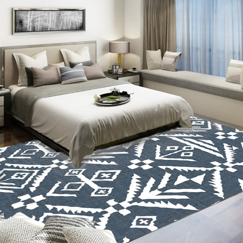 Navy Indian Tribal Rug Geometric Floor Covering Synthetic Washable Pet Friendly Stain Resistant Power Loom Area Rug Clearhalo 'Area Rug' 'Rugs' 'Southwestern' Rug' 1585922