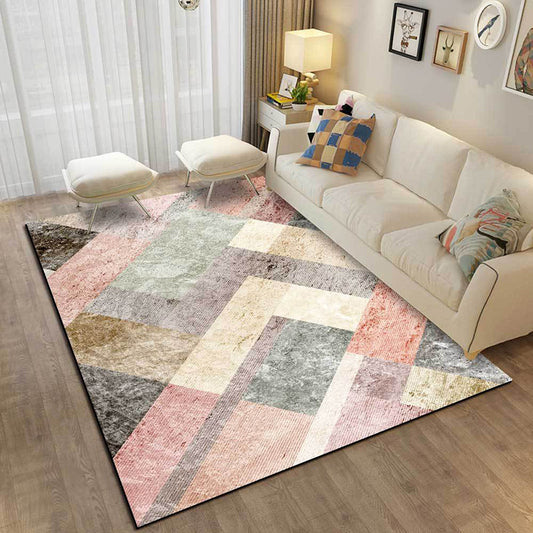 Pink Multicolor Casual Rug Polyester Colorblock Rug Machine Washable Non-Slip Carpet for Living Room Pink Clearhalo 'Area Rug' 'Modern' 'Rugs' Rug' 1585928