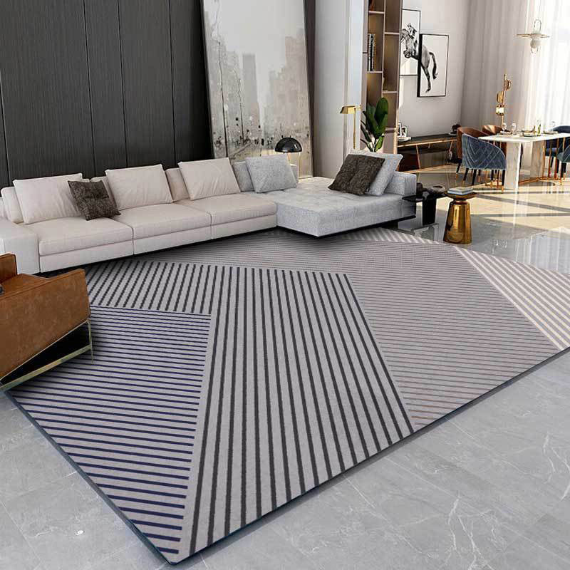 Black and Grey Modern Rug Polyester Striped Print Rug Washable Non-Slip Backing Carpet for Living Room Black Clearhalo 'Area Rug' 'Modern' 'Rugs' Rug' 1585976