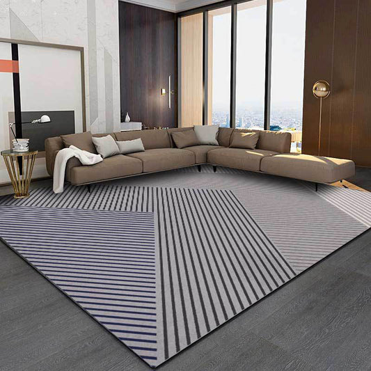 Black and Grey Modern Rug Polyester Striped Print Rug Washable Non-Slip Backing Carpet for Living Room Clearhalo 'Area Rug' 'Modern' 'Rugs' Rug' 1585977