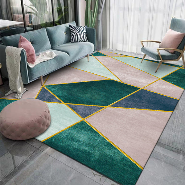 Pink and Green Contemporary Rug Polyester Colorblock Rug Washable Non-Slip Backing Carpet for Living Room