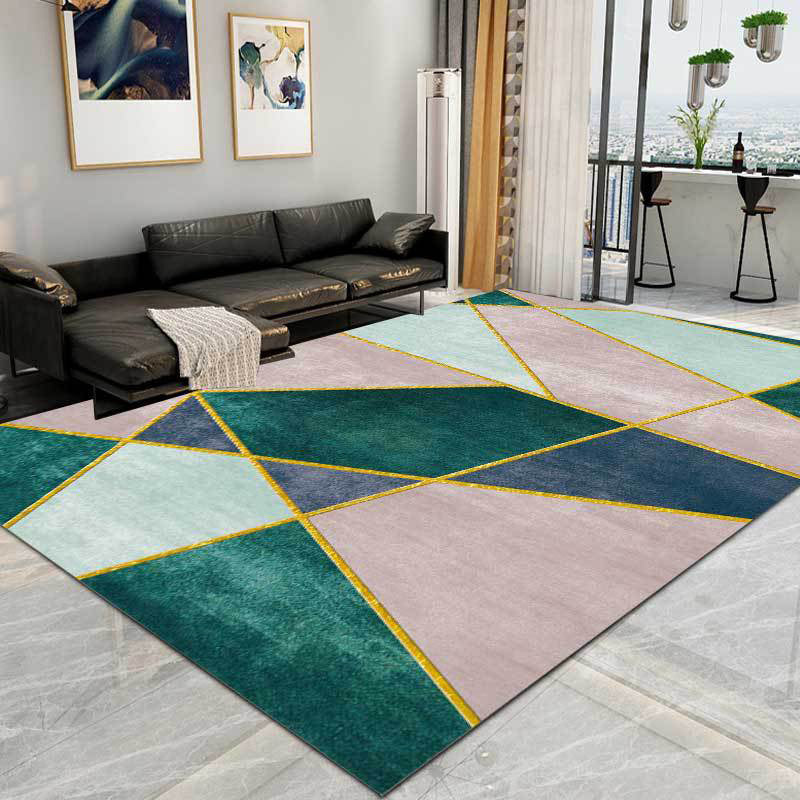 Pink and Green Contemporary Rug Polyester Colorblock Rug Washable Non ...