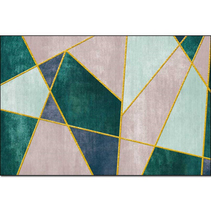 Pink and Green Contemporary Rug Polyester Colorblock Rug Washable Non ...