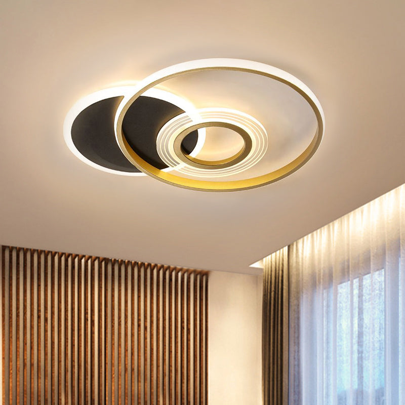 Circle Metallic Ceiling Mounted Fixture Modern Gold/Black and White LED Semi Flush in Warm/White Light, 18.5"/21.5" Wide - Gold - Clearhalo - 'Ceiling Lights' - 'Close To Ceiling Lights' - 'Close to ceiling' - 'Semi-flushmount' - Lighting' - 1586135